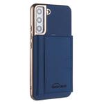 For Samsung Galaxy S21 5G Solid Color Horizontal Magnetic Card Bag RFID MagSafe Phone Case(Dark Blue)