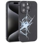 For iPhone 15 Pro Max Graffiti Spider TPU Phone Case(Black Light Blue Spider)