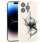 For iPhone 14 Pro Max Graffiti Spider TPU Phone Case(Beige Blue Love Spider)