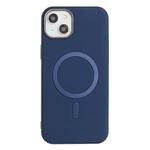 For iPhone 14 Plus Solid Color Plating MagSafe Full Coverage Phone Case(Dark Blue)
