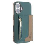 For iPhone 16 Zipper Horizontal Magnetic Card Bag RFID MagSafe Phone Case(Green)