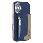 For iPhone 16 Zipper Horizontal Magnetic Card Bag RFID MagSafe Phone Case(Dark Blue)