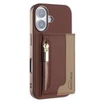 For iPhone 16 Zipper Horizontal Magnetic Card Bag RFID MagSafe Phone Case(Brown)