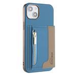 For iPhone 15 Plus Zipper Horizontal Magnetic Card Bag RFID MagSafe Phone Case(Baby Blue)