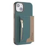 For iPhone 14 Zipper Horizontal Magnetic Card Bag RFID MagSafe Phone Case(Green)