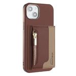 For iPhone 14 Zipper Horizontal Magnetic Card Bag RFID MagSafe Phone Case(Brown)