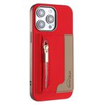 For iPhone 13 Pro Max Zipper Horizontal Magnetic Card Bag RFID MagSafe Phone Case(Red)