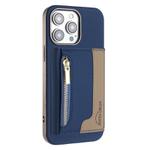 For iPhone 13 Pro Max Zipper Horizontal Magnetic Card Bag RFID MagSafe Phone Case(Dark Blue)