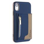 For iPhone XR Zipper Horizontal Magnetic Card Bag RFID MagSafe Phone Case(Dark Blue)