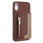 For iPhone XR Zipper Horizontal Magnetic Card Bag RFID MagSafe Phone Case(Brown)