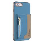 For iPhone 8 Plus / 7 Plus Zipper Horizontal Magnetic Card Bag RFID MagSafe Phone Case(Baby Blue)