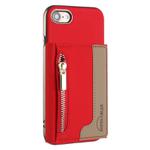 For iPhone 8 / 7 / 6 Zipper Horizontal Magnetic Card Bag RFID MagSafe Phone Case(Red)