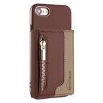 For iPhone 8 / 7 / 6 Zipper Horizontal Magnetic Card Bag RFID MagSafe Phone Case(Brown)