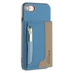 For iPhone 8 / 7 / 6 Zipper Horizontal Magnetic Card Bag RFID MagSafe Phone Case(Baby Blue)