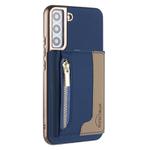 For Samsung Galaxy S21 5G Zipper Horizontal Magnetic Card Bag RFID MagSafe Phone Case(Dark Blue)