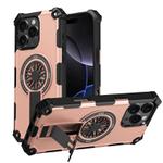 For iPhone 16 Pro Max Shockproof Kickstand Metallic Shaft MagSafe Phone Case(Rose Gold)