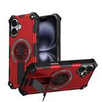 For iPhone 16 Plus Shockproof Kickstand Metallic Shaft MagSafe Phone Case(Red)