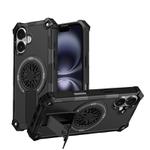 For iPhone 16 Plus Shockproof Kickstand Metallic Shaft MagSafe Phone Case(Black)