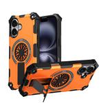 For iPhone 16 Shockproof Kickstand Metallic Shaft MagSafe Phone Case(Orange)