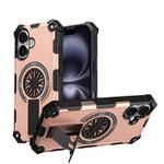 For iPhone 16 Shockproof Kickstand Metallic Shaft MagSafe Phone Case(Rose Gold)