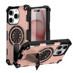 For iPhone 15 Pro Max Shockproof Kickstand Metallic Shaft MagSafe Phone Case(Rose Gold)