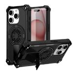 For iPhone 15 Pro Shockproof Kickstand Metallic Shaft MagSafe Phone Case(Black)