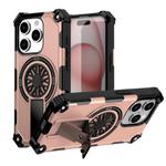 For iPhone 15 Pro Shockproof Kickstand Metallic Shaft MagSafe Phone Case(Rose Gold)