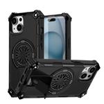 For iPhone 15 Shockproof Kickstand Metallic Shaft MagSafe Phone Case(Black)