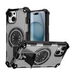 For iPhone 15 Shockproof Kickstand Metallic Shaft MagSafe Phone Case(Silver)