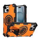 For iPhone 15 Shockproof Kickstand Metallic Shaft MagSafe Phone Case(Orange)