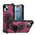 For iPhone 15 Shockproof Kickstand Metallic Shaft MagSafe Phone Case(Purple)