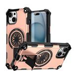 For iPhone 15 Shockproof Kickstand Metallic Shaft MagSafe Phone Case(Rose Gold)