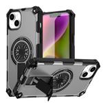 For iPhone 14 Plus Shockproof Kickstand Metallic Shaft MagSafe Phone Case(Silver)