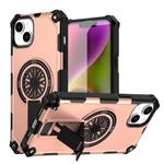 For iPhone 14 Plus Shockproof Kickstand Metallic Shaft MagSafe Phone Case(Rose Gold)
