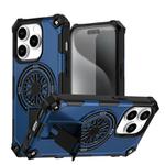 For iPhone 14 Pro Shockproof Kickstand Metallic Shaft MagSafe Phone Case(Blue)
