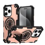 For iPhone 14 Pro Shockproof Kickstand Metallic Shaft MagSafe Phone Case(Rose Gold)