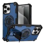 For iPhone 14 Pro Max Shockproof Kickstand Metallic Shaft MagSafe Phone Case(Blue)