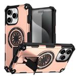 For iPhone 14 Pro Max Shockproof Kickstand Metallic Shaft MagSafe Phone Case(Rose Gold)
