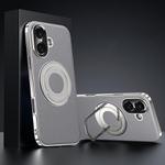 For iPhone 16 Plain Leather Hydric Metal Holder MagSafe Phone Case(Grey)