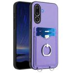 For Samsung Galaxy M56 5G R20 Ring Card Holder Phone Case(Purple)