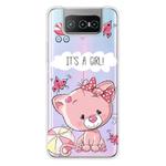 For Asus Zenfone 7 Pro ZS671KS Shockproof Painted Transparent TPU Protective Case(Cute Cat)