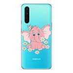 For OnePlus Nord Shockproof Painted Transparent TPU Protective Case(Little Pink Elephant)