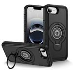 For iPhone 16e TPU Hybrid PC Magnetic Holder Phone Case(Black)