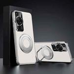 For Huawei P60 / P60 Pro Plain Leather Hydric Metal Holder MagSafe Phone Case(White)