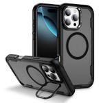 For iPhone 16 Pro Max Defend 3 in 1 Rugged MagSafe Magnetic Holder Phone Case(Black + Transparent Grey)