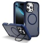 For iPhone 16 Pro Max Defend 3 in 1 Rugged MagSafe Magnetic Holder Phone Case(Blue + Transparent Blue)