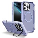 For iPhone 16 Pro Max Defend 3 in 1 Rugged MagSafe Magnetic Holder Phone Case(Light Purple + Transparent Purple)