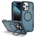 For iPhone 16 Pro Defend 3 in 1 Rugged MagSafe Magnetic Holder Phone Case(Royal Blue + Blue)