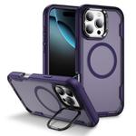 For iPhone 16 Pro Defend 3 in 1 Rugged MagSafe Magnetic Holder Phone Case(Purple + Dark Purple)