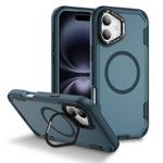 For iPhone 16 Plus Defend 3 in 1 Rugged MagSafe Magnetic Holder Phone Case(Royal Blue + Blue)